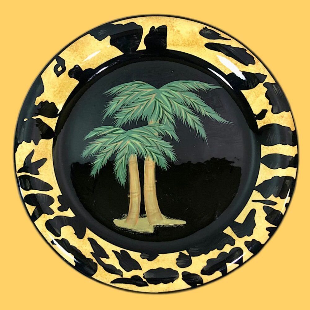 Palm Leopard - 222 Fifth Studios 11.125" dinner plate **RARE**